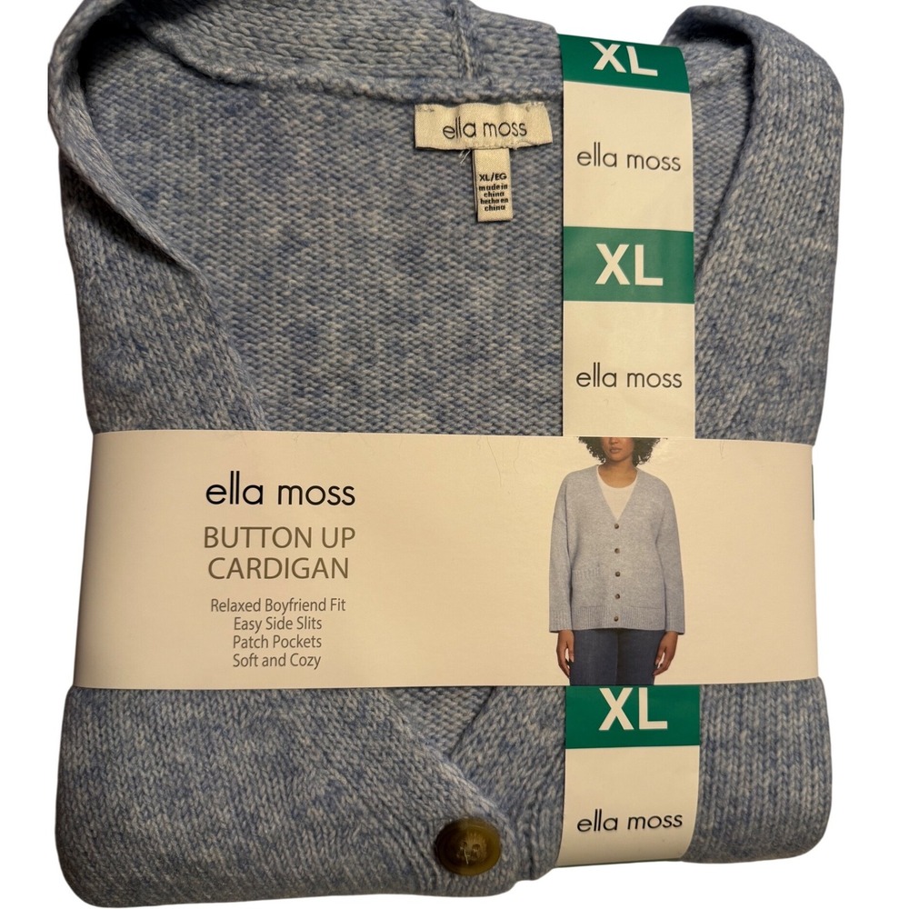 Ella Moss Womens Relaxed Boyfriend Button Up Cardigan Blue XL New